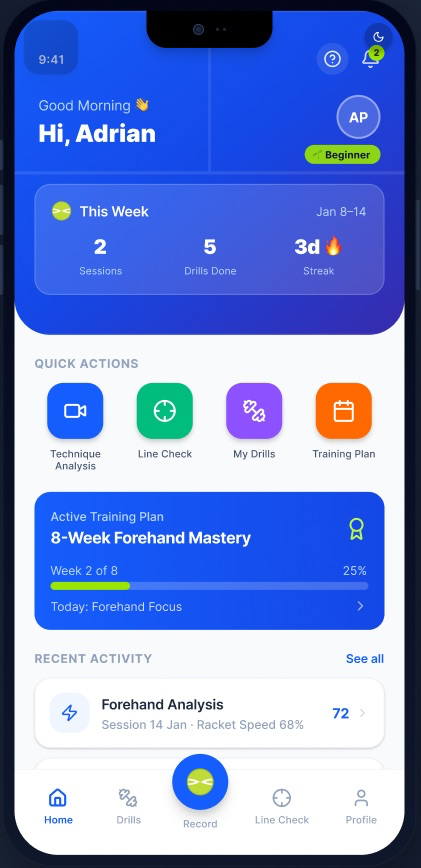 Tennisolu home screen